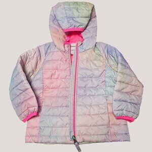 Toddler Girls Hooded Puffer Jacket 2T Rainbow Pastel Gradient With Pink Lining